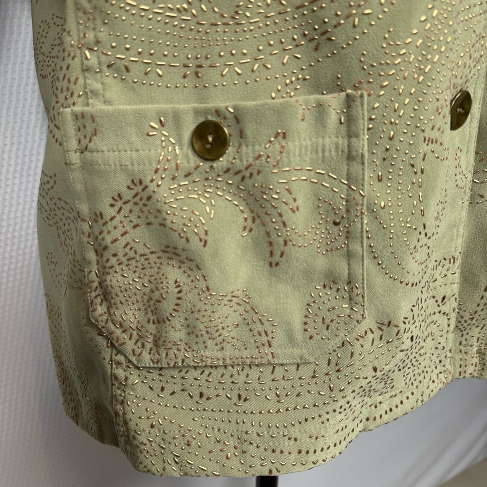 Susan Graver Sage Green Gold Embellished Utility Jacket Medium - Picture 13 of 15